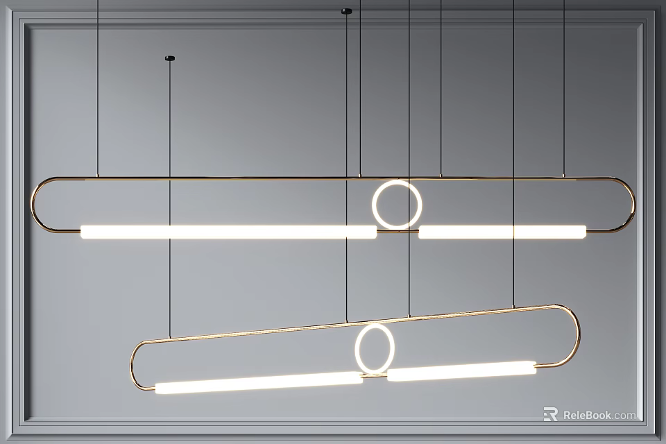 Modern Gold Frame Pendant Lights With Linear Design And Circular Accents 3d model 