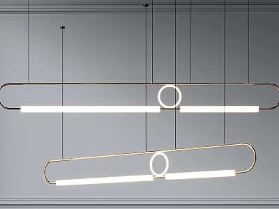 Modern Gold Frame Pendant Lights With Linear Design And Circular Accents 3d model