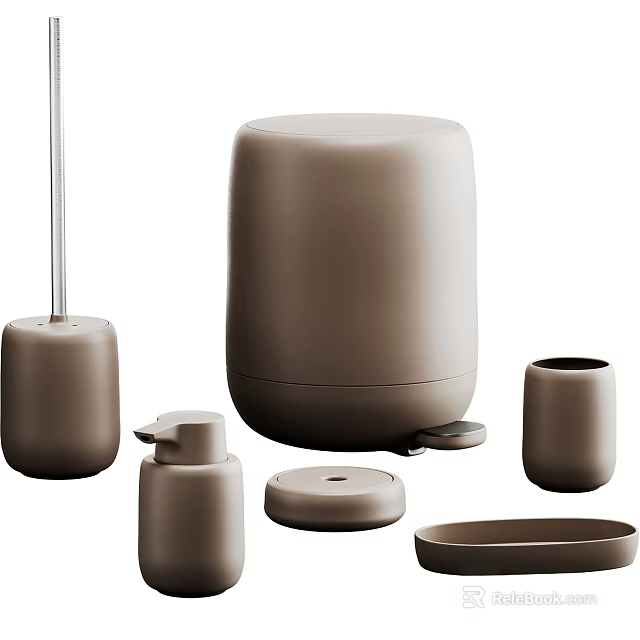 Modern Bathroom Accessories Set With Soap Dispenser Trash Can Toothbrush Holder And Tray 3d model 