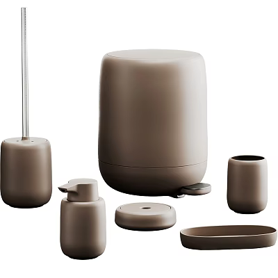 Modern Bathroom Accessories Set With Soap Dispenser Trash Can Toothbrush Holder And Tray 3d model