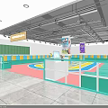 Indoor Children's Activity Space With Colorful Floor Green Yellow Walls White Front Desk Ceiling Lights