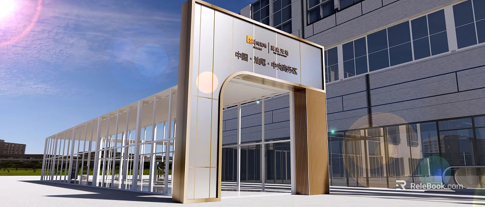Elegant Modern Garden Landscape Entrance With Glass And Metal Architectural Elements 3d model 