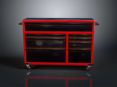Practical Red Tool Cabinet with Wheels Multiple Storage Drawers for Home Organization 3d model