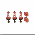 Industrial Equipment Red Buoys With Bells And Circular Wheel Components Rustic Finish