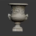 Ornate Classical Stone Vase With Intricate Carvings And Pedestal Base