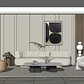 Modern Living Room Interior Design With White Sofa Abstract Painting Coffee Table And Shelving Decor