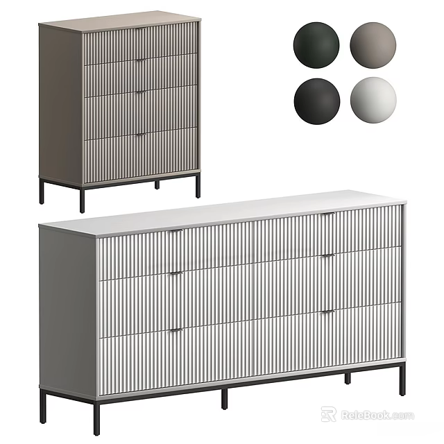Modern Console And Side Cabinet With Slatted Design Metal Frame Gray White Black Colors 3d model 