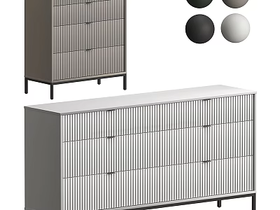 Modern Console And Side Cabinet With Slatted Design Metal Frame Gray White Black Colors 3d model