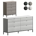 Modern Console And Side Cabinet With Slatted Design Metal Frame Gray White Black Colors