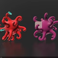 Two Red And Pink Organ Models With Tentacle Like Structures On Gray Background