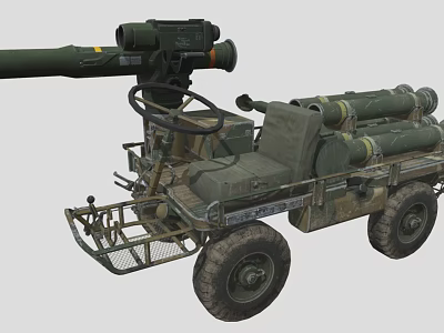 Military Vehicle With Missile Launchers Cannon And Steering Control Equipment 3d model
