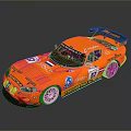 Orange Sports Race Car With Rear Wing Number 57 And Sponsor Decals