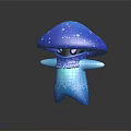 Blue Mushroom Creature Character With White Spots Purple Eyes And Textured Arms
