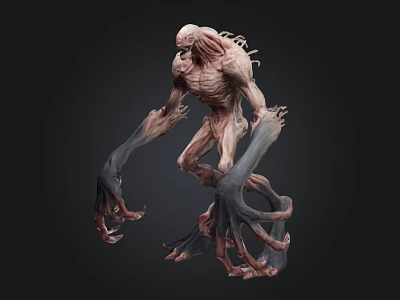 3D Model of Gaunt Creature With Slender Limbs Multiple Tentacles and Pale Skin 3d model