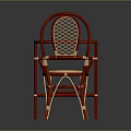 Red Round Rattan Table With Two Matching Chairs And Upholstered Seats