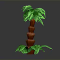 3D Model Palm Tree with Green Leaves and Brown Trunk on Sand Base