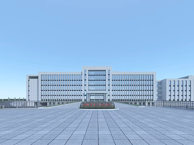 Modern Office Building Exterior With Glass Facade Symmetrical Design And Front Plaza 3d model