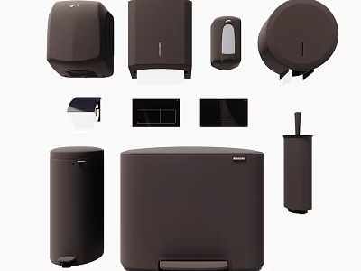 Modern Bathroom Accessories Set With Soap Dispenser Toilet Paper Holder And Trash Can 3d model