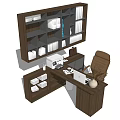 Modern Office Desk With Wall Mounted Shelves Office Chair Printer And Laptop