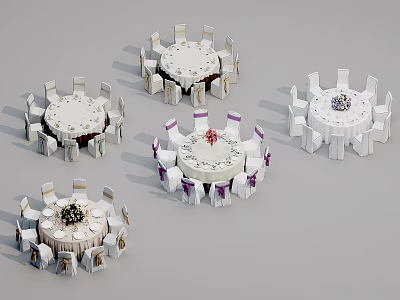 Elegant Dining Table Sets With Round Tables Chairs And Floral Centerpieces 3d model