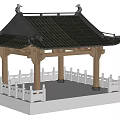 Traditional Chinese Garden Landscape With Classic Pavilion Black Tiled Roof And White Railings