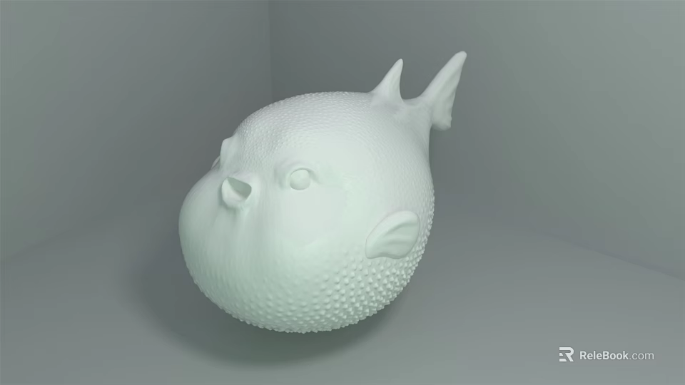White Puffer Fish Model With Textured Surface Round Shape Eyes And Fins On Gray Background 3d model