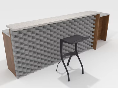 Modern Bar Counter Furniture With Gray Grid Patterned Wall Light Top And Black Stool 3d model