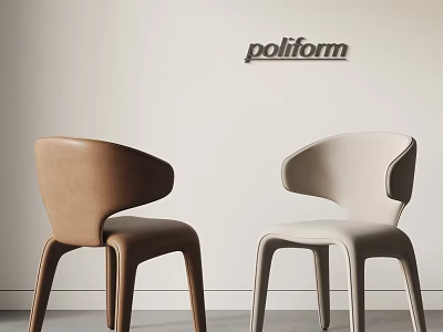 Poliform Modern Leather Dining Chairs With Brown And Beige Curved Back Design 3d model