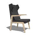 Black Leather Leisure Chair With Wooden Armrests And Modern Sleek Design Legs