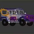 Custom Purple Orange Off Road Vehicle With Flame Decals Spiked Bumper And Roof Rack
