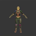 3D Virtual Character With Helmet Red Black Top Green Pants Gloves And Boots Standing Pose