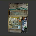Detailed Miniature Shop Model With Green Awning Glass Window Display And Shelved Goods
