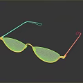 Golden Frameless Glasses With Clear Lens And Blue Reflection On Dark Background