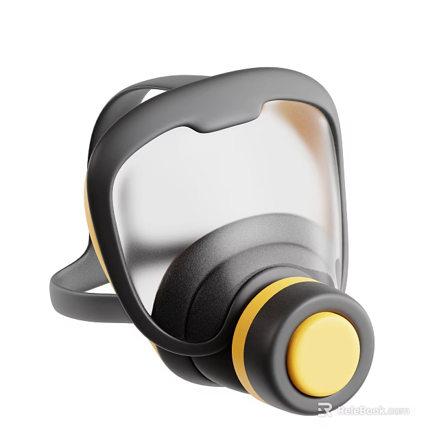 Black Gas Mask With Yellow Breathing Valve And Transparent Face Shield 3d model 