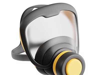 Black Gas Mask With Yellow Breathing Valve And Transparent Face Shield 3d model