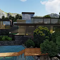 Modern Detached Villa With Green Roof Open Design Swimming Pool And Mountain Views