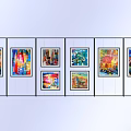 Colorful Abstract Artworks Using Musical Instrument Art Supplies on White Display Panels
