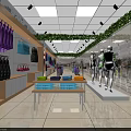 Modern Clothing Store Interior With Hanging Apparel Mannequins Display Tables And Greenery