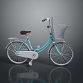 Stylish Light Blue Bicycle Featuring Wire Basket And Brown Seat Classic Design