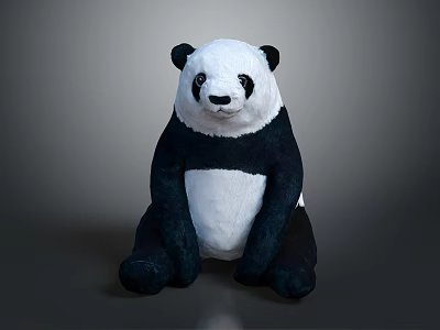 Cute Panda Plush Stuffed Toy Sitting with Soft Black and White Fur 3d model