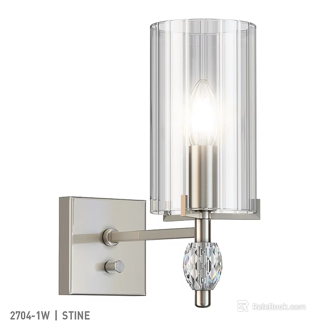 Modern Chrome Wall Sconce With Ribbed Transparent Glass Shade And Crystal Accent 3d model 