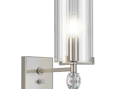 Modern Chrome Wall Sconce With Ribbed Transparent Glass Shade And Crystal Accent 3d model