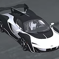 Sleek White And Black Supercar With Streamlined Body Large Rear Wing And Two Seater Cabin