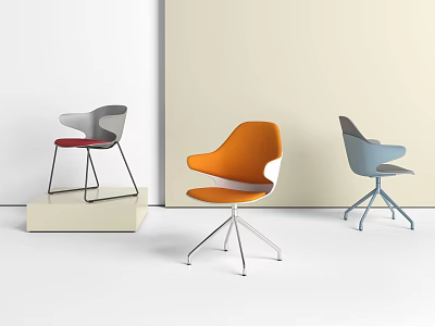 Modern Office Chairs In Orange Gray Blue With Sleek Backrest Armrest And Metal Base 3d model
