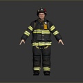 Firefighters, firemen, fire-fighting suits, gas masks, hose 3d model