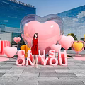 Trendy Photo Spot with Giant Pink Heart Balloon CRUSH ON YOU Letters and Colorful Decorations