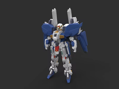 Game Movie Character Blue White Mech Robot With Mechanical Wings And Yellow Red Accents 3d model