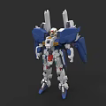 Game Movie Character Blue White Mech Robot With Mechanical Wings And Yellow Red Accents