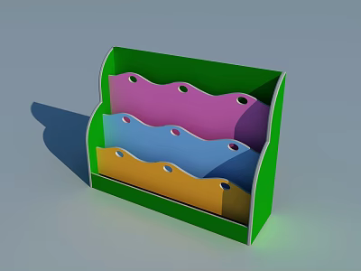 Green Bookshelf With Wavy Pink Blue Yellow Layers And Decorative Holes 3d model