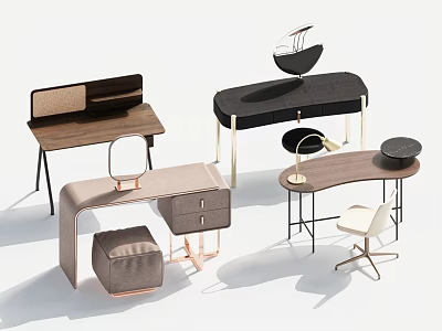 Stylish Modern Dressing Tables With Drawers Mirror Stool And Metal Frame Design 3d model